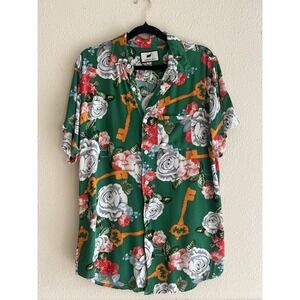 Maison Noir Mens M Green Floral Shirt Hawaiian Rose Key Baroque Short Sleeve